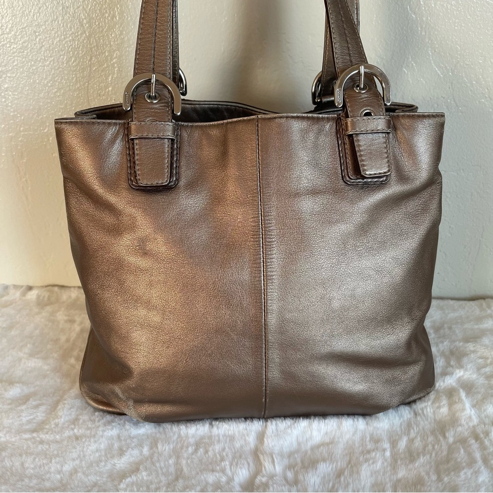 ON HOLD-Coach Metallic Bronze Leather Tote with Wristlet - Picture 4 of 16